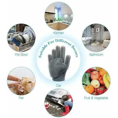 Silicone Dish Washing Gloves Multicolor Kitchen Cleaning thumbnail 3