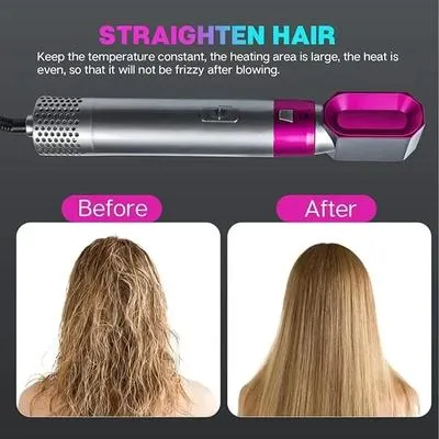 5-in-1 Hair Straightener with Brush & Curling Rods Pink Silver thumbnail 3