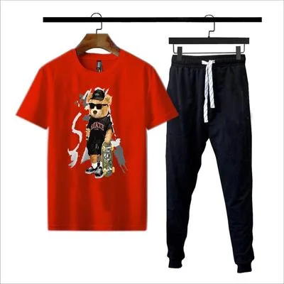 Men's Printed Polyester Track Suit - 2 Pcs Set in Red
