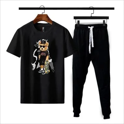 Men's Printed Polyester Track Suit - 2 Pcs Set in Black