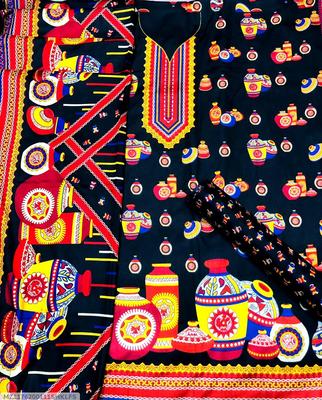 Women Tavira Lawn Suit Black Pottery Print Wedding Party Wear thumbnail 4