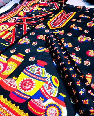Women Tavira Lawn Suit Black Pottery Print Wedding Party Wear thumbnail 3