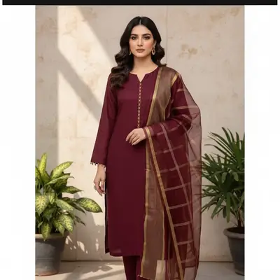 3 Pcs Women's Unstitched Plain Suit