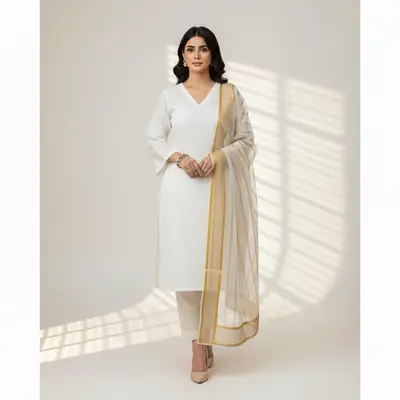 3 Pcs Women's Unstitched Plain Suit