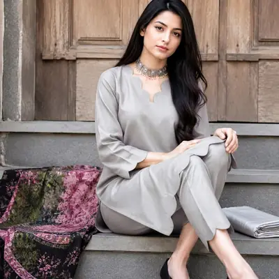 2 Pcs Women's Unstitched Plain Suit