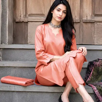 2 Pcs Women's Unstitched Plain Suit