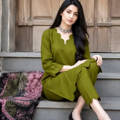 2 Pcs Women's Unstitched Plain Suit