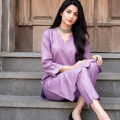 2 Pcs Women's Unstitched Plain Suit