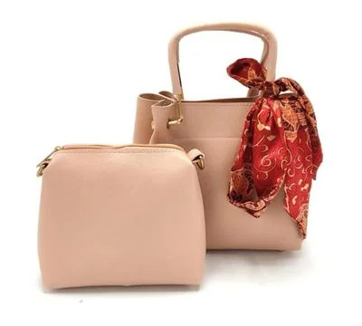 Pink PU Leather Crossbody Bag Set with Red Scarf