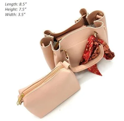 Pink PU Leather Crossbody Bag Set with Red Scarf thumbnail 2