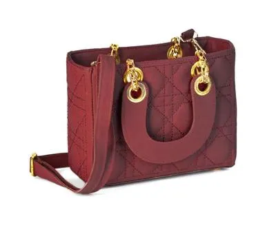 Maroon Quilted Crossbody Bag for Girls with Gold Hardware thumbnail 2