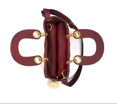 Maroon Quilted Crossbody Bag for Girls with Gold Hardware thumbnail 4
