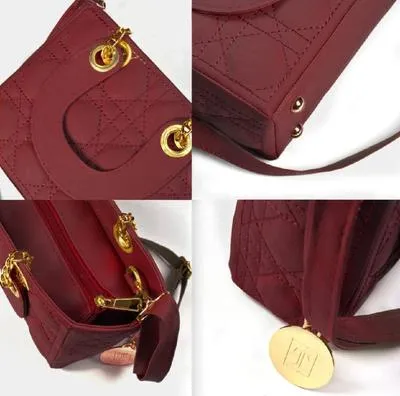 Maroon Quilted Crossbody Bag for Girls with Gold Hardware thumbnail 5