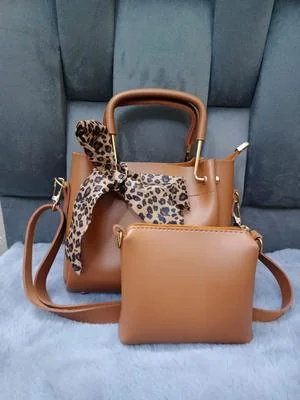 Brown PU Leather Handbag Set with Crossbody & Scarf thumbnail 2