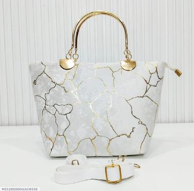 Velvet Printed Handbag White Top Handle for Girls thumbnail 4