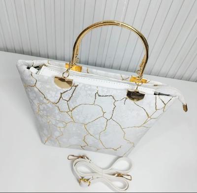 Velvet Printed Handbag White Top Handle for Girls thumbnail 3