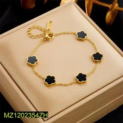 Stainless Steel Clover Bracelet Black Stone Adjustable thumbnail 5
