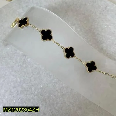 Stainless Steel Clover Bracelet Black Stone Adjustable thumbnail 3