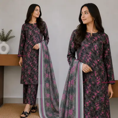3 Pcs Women's Stitched Lawn Digital Print Suit