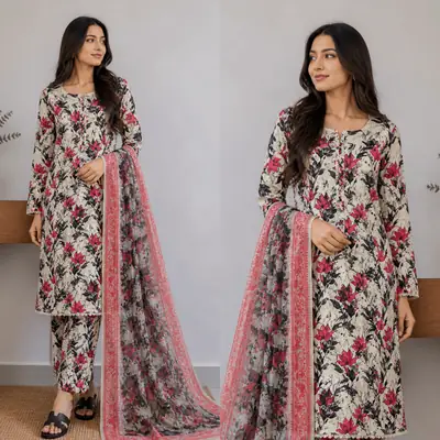 3 Pcs Women's Stitched Lawn Digital Print Suit