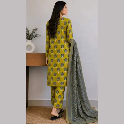 3 Pcs Women's Stitched Lawn Digital Print Suit thumbnail 2