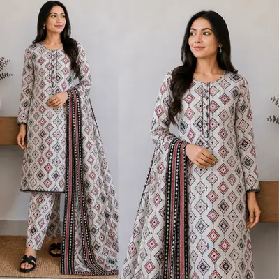 3 Pcs Women's Stitched Lawn Digital Print Suit