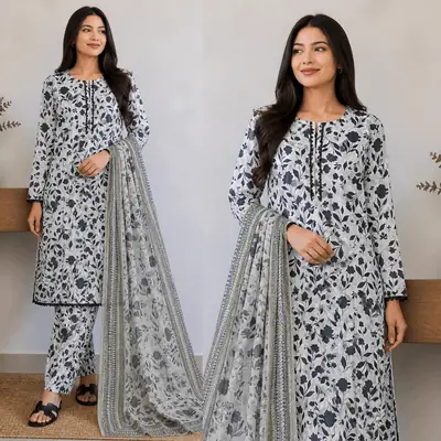 3 Pcs Women's Stitched Lawn Digital Print Suit
