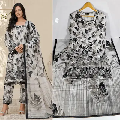 3 Pcs Women's Stitched Lawn Embroidered Suit
