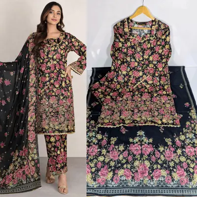 3 Pcs Women's Stitched Lawn Embroidered Suit