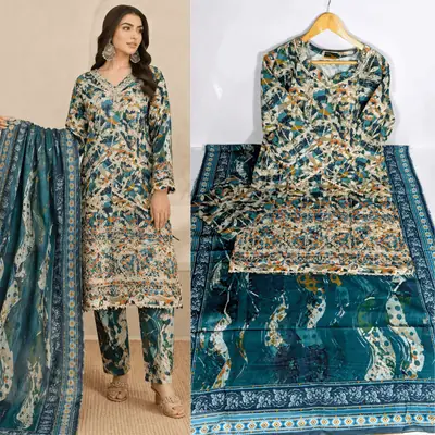 3 Pcs Women's Stitched Lawn Embroidered Suit