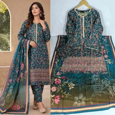 3 Pcs Women's Stitched Lawn Embroidered Suit