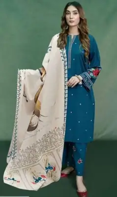 3 Pcs Women's Unstitched Embroidered Suit
