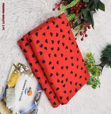 Red Printed Cotton 2Pc Women Suit Set Summer thumbnail 2