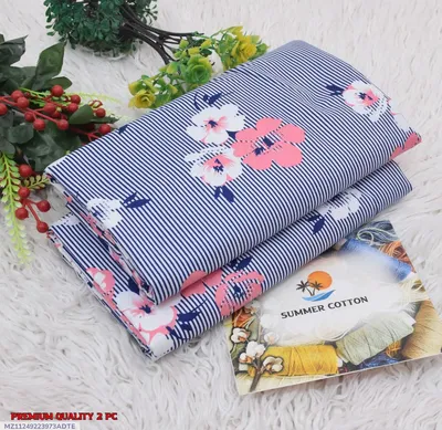 Women Blue Floral Cotton 2Pcs Suit Summer thumbnail 1