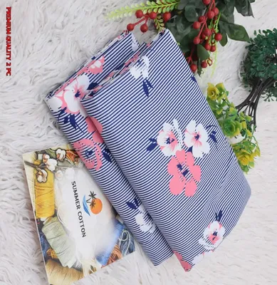 Women Blue Floral Cotton 2Pcs Suit Summer thumbnail 2
