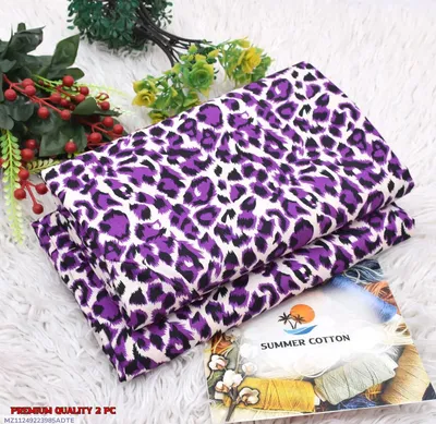 Purple Leopard Print 2Pc Polo Cotton Suit Set thumbnail 1