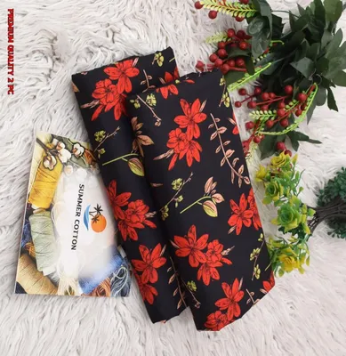 Red Printed 2Pc Polo Cotton Suit Set for Women thumbnail 2