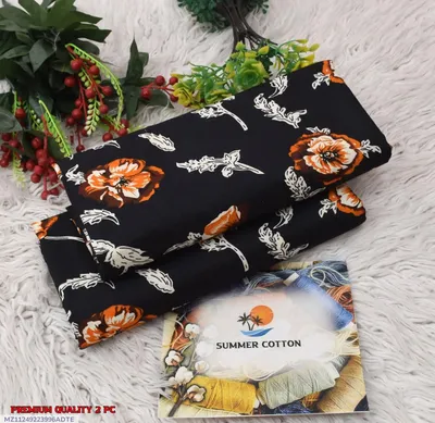 Black Printed Cotton 2Pc Women Suit Summer thumbnail 1