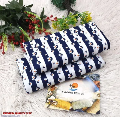 Women Printed Cotton Shirt Trouser Set Blue 2 Pcs thumbnail 1