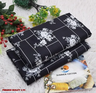 Black Printed Polo Cotton 2Pc Suit Set for Women thumbnail 1