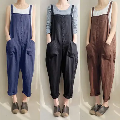 Plus Size Breathable Suspender Pants for Women S-Green