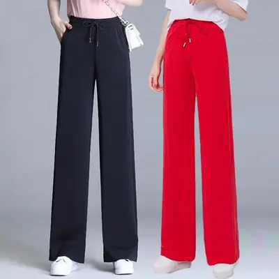 Black High-Waisted Wide-Leg Pants Summer Casual Floor-Length