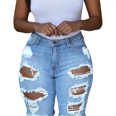 Women High Waist Ripped Denim Shorts White
