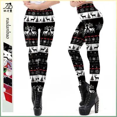 Women Christmas Deer Print Stretch Leggings Spring Wear