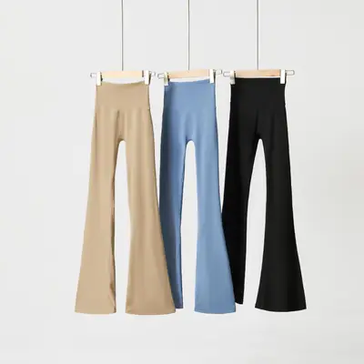 Women High Waist Flared Yoga Pants Black Summer Casual