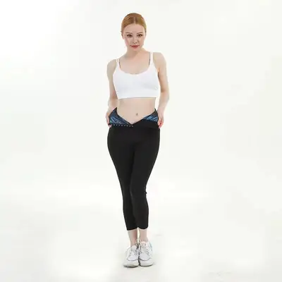 Women High Waist Tummy Control Sweat Pants Black Blue Inner