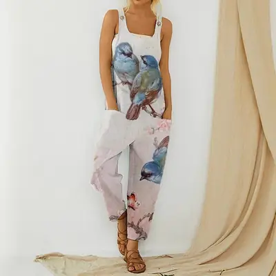 Women Bird Print Strap Jumpsuit Casual Trendy