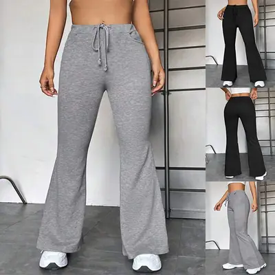 Women Flared Yoga Pants Gray Casual Sport Wear