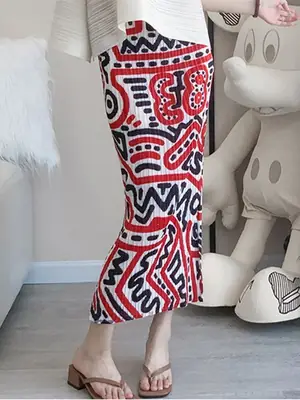 Women Slim Fit Pleated Summer Skirt Mid-Length