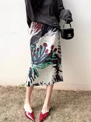 Summer Pleated Skirt Slim Fit Printed Stylish Women